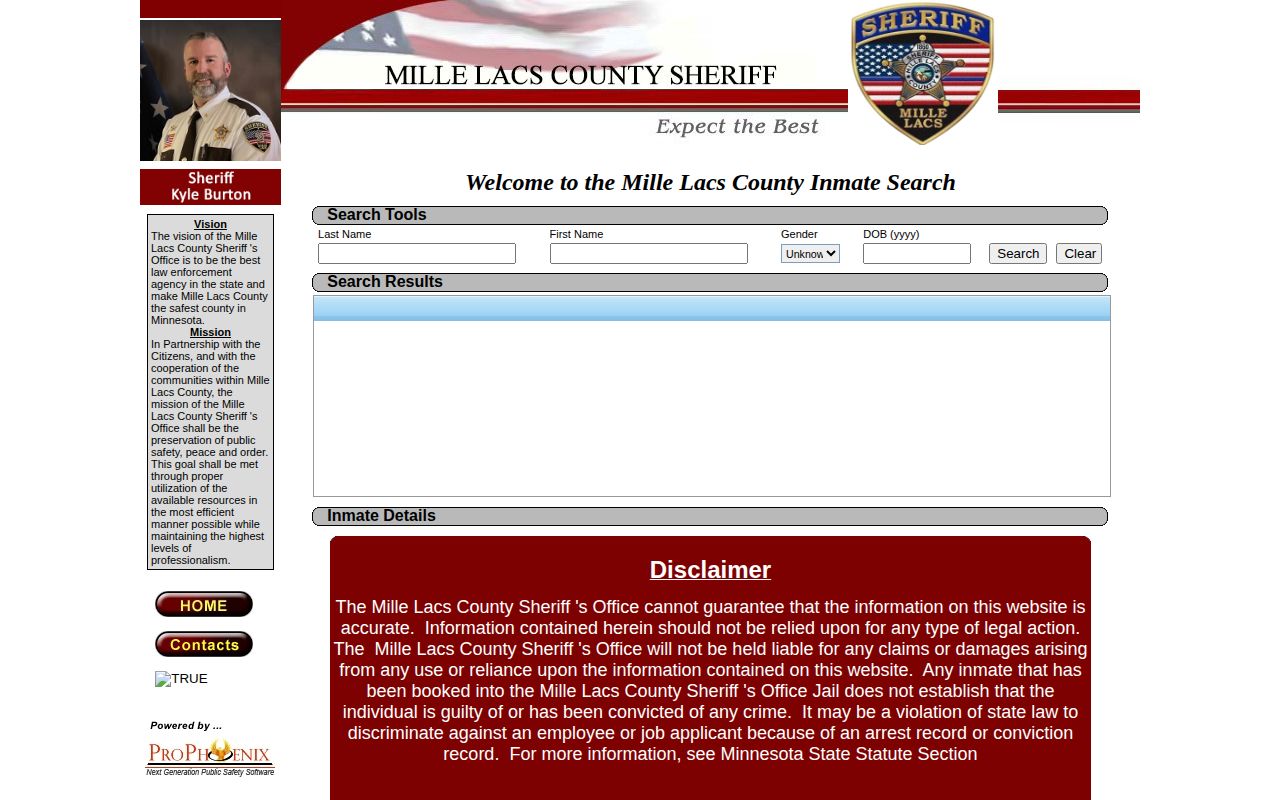 Mille Lacs County in-custody locator for release verification